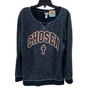 Upcycled Hand Printed Womens Small Heathered Jesus Chosen Cross Light Sweatshirt